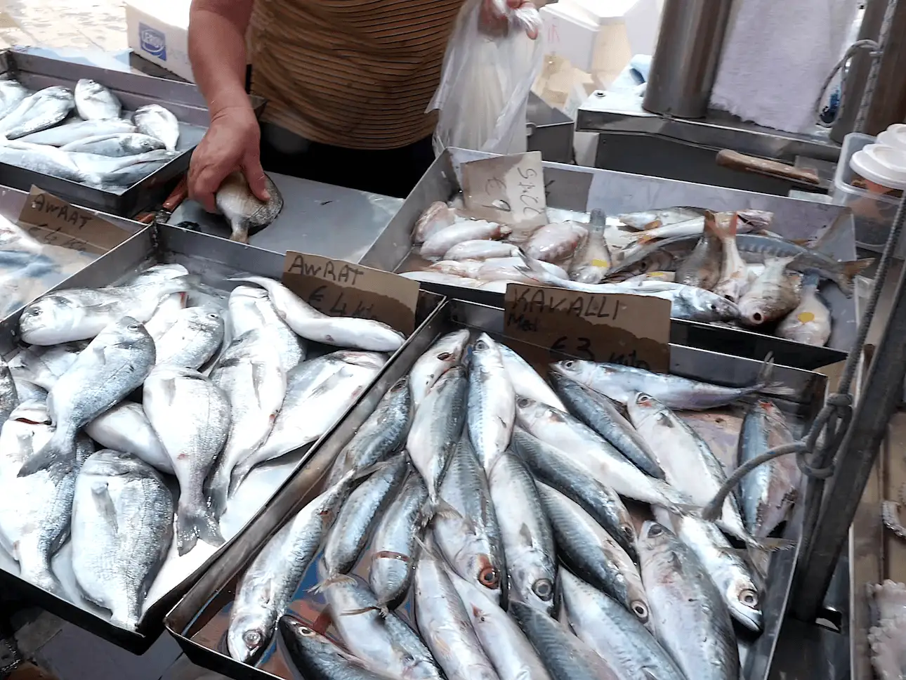 Cesta llena de pescado en el mercado de Marsaxlokk