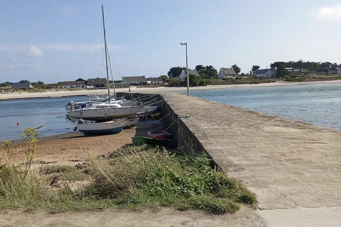 View of the Pô cove in Carnac with moored boats