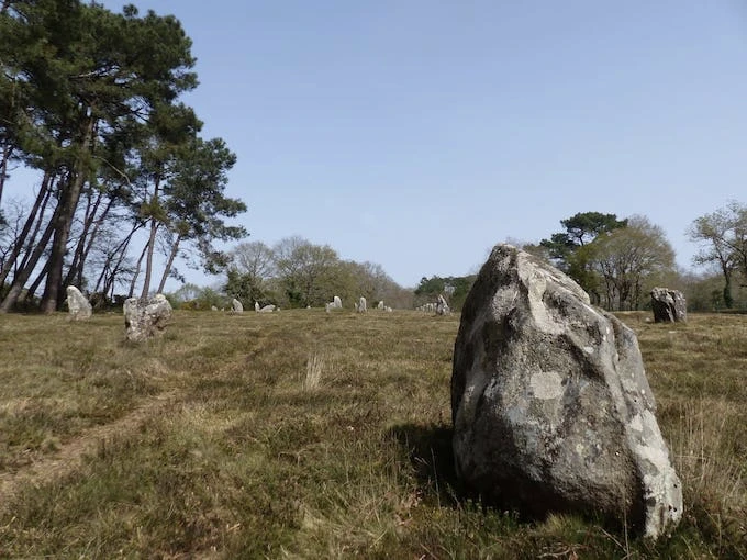 Rows of menhirs at the Manio Alignments in Carnac
