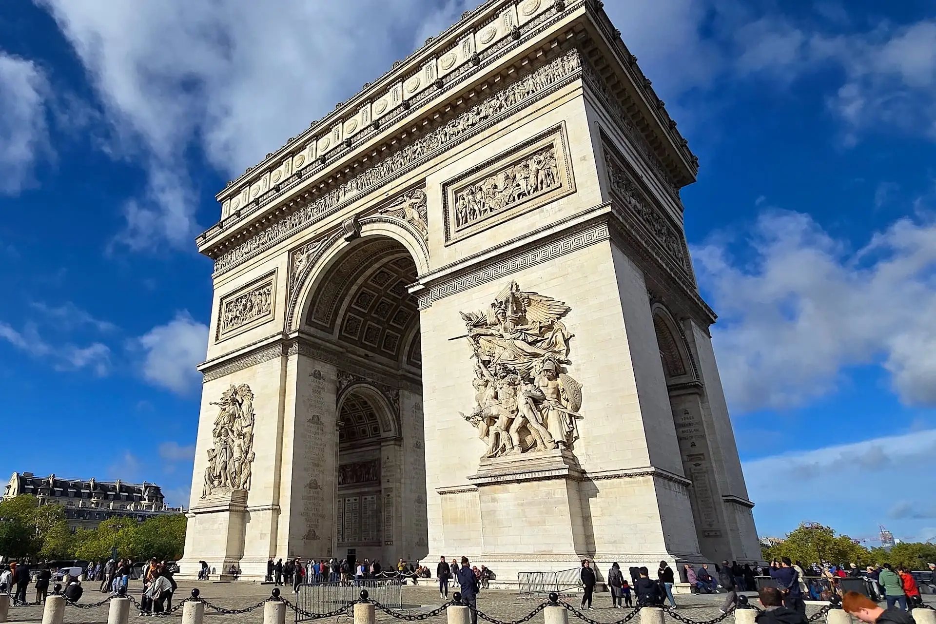 Side view of the Arc de Triomphe in Paris