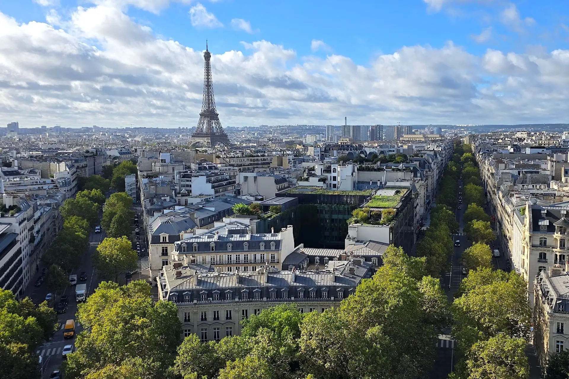 View of the Eiffel Tower from the Arc de Triomphe in Paris