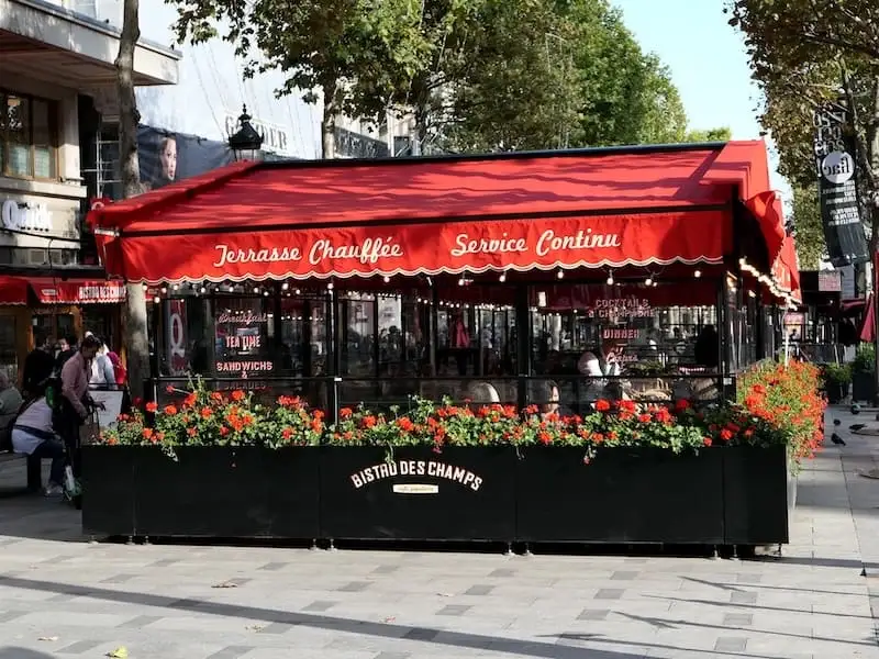 Champs-Élysées bistro Red facade of a bistro on the Champs-Élysées