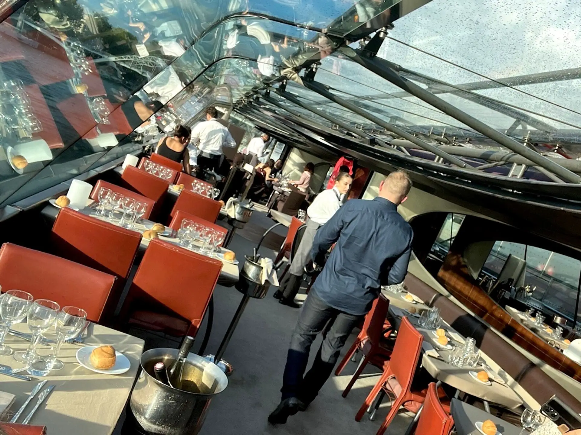 Laid tables for a dinner cruise in Paris