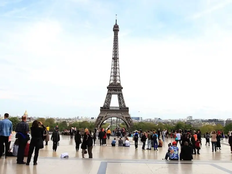 Eiffel Tower from the Trocadéro Eiffel Tower seen from the Trocadéro square with passersby in front