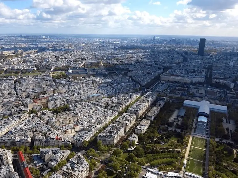 Panoramic Eiffel Tower view Panoramic view of the Champ de Mars from the top of the Eiffel Tower
