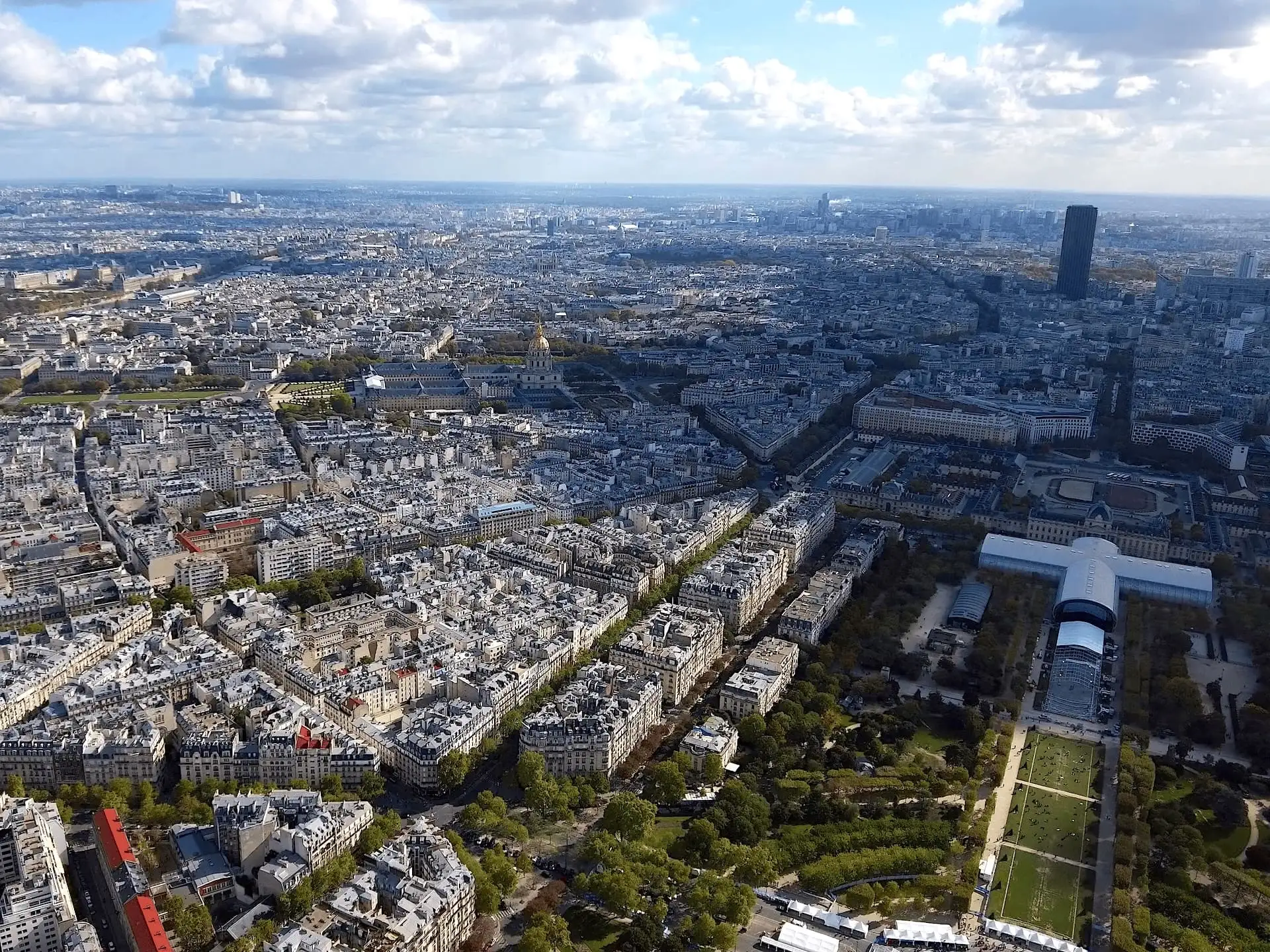 Panoramic view of the Champ de Mars from the top of the Eiffel Tower