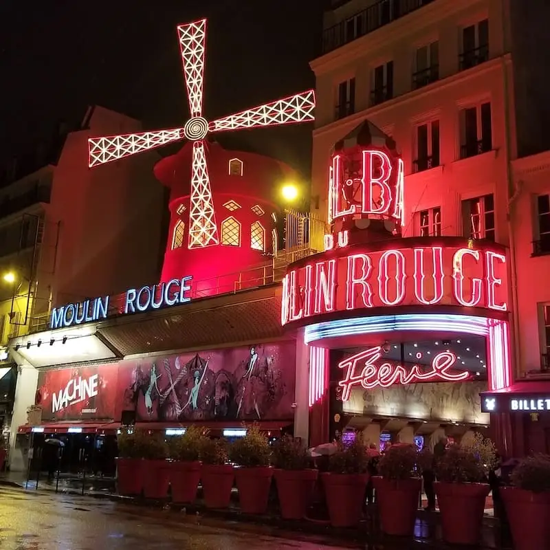 Moulin Rouge Paris Moulin Rouge facade at night in Paris