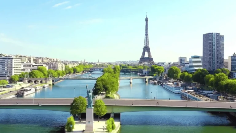 View of the Statue of Liberty and the Eiffel Tower in Paris